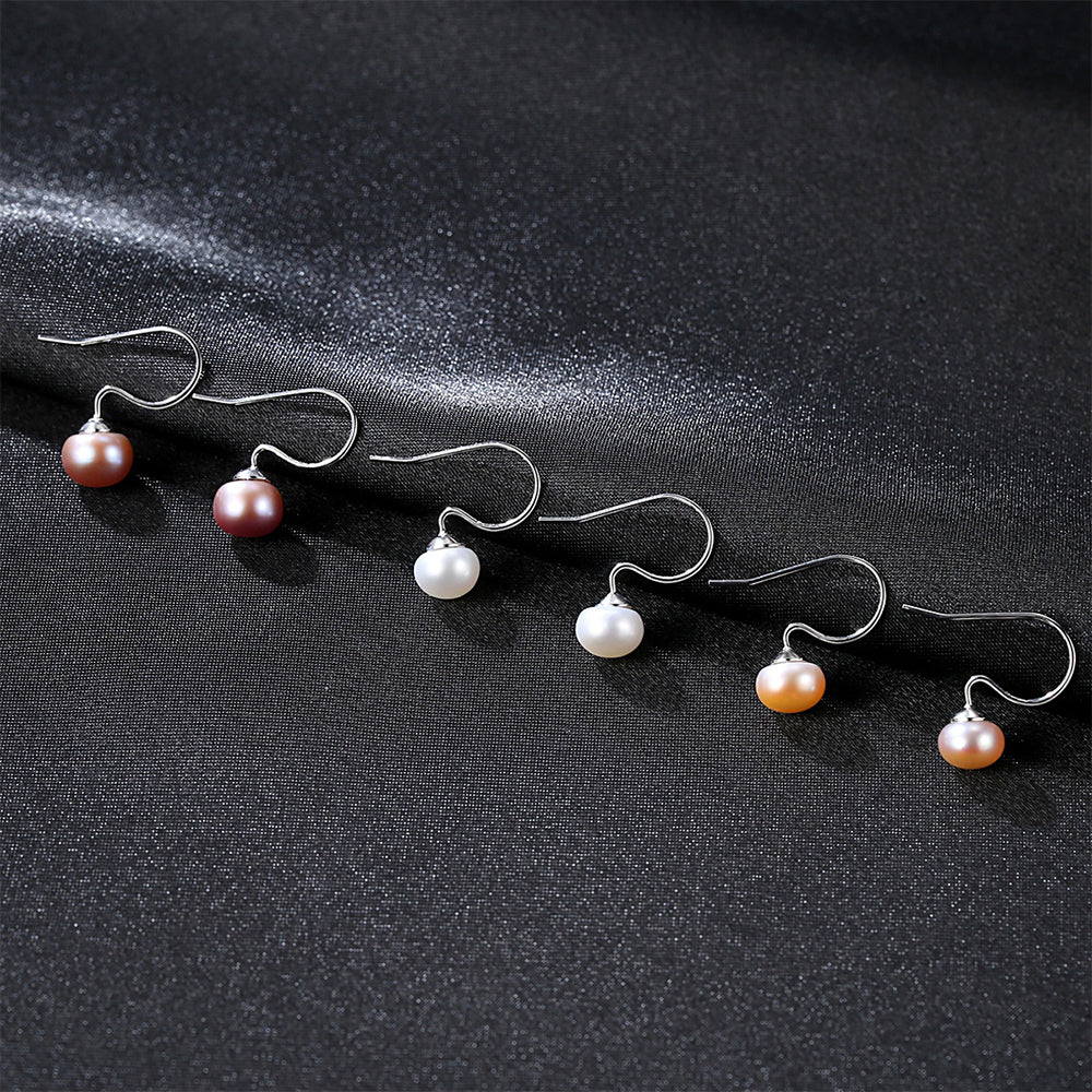 925 Sterling Silver Natural Pearl Long Drop Earrings Fashion Jewelry Gift for Women Girls