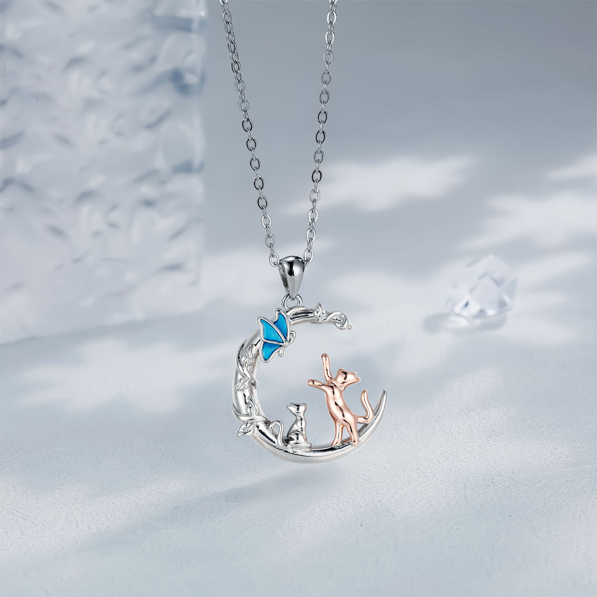 Copper With Silver/Rosegold Plated Moon Pendant Necklace