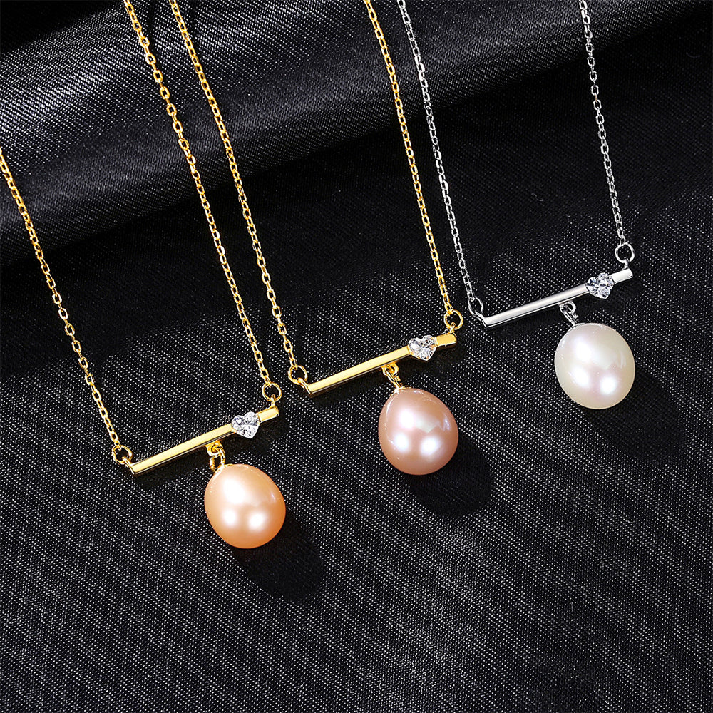 925 Sterling Silver Natural Pearl Drop Necklace Fashion Jewelry Gift for Women Girls