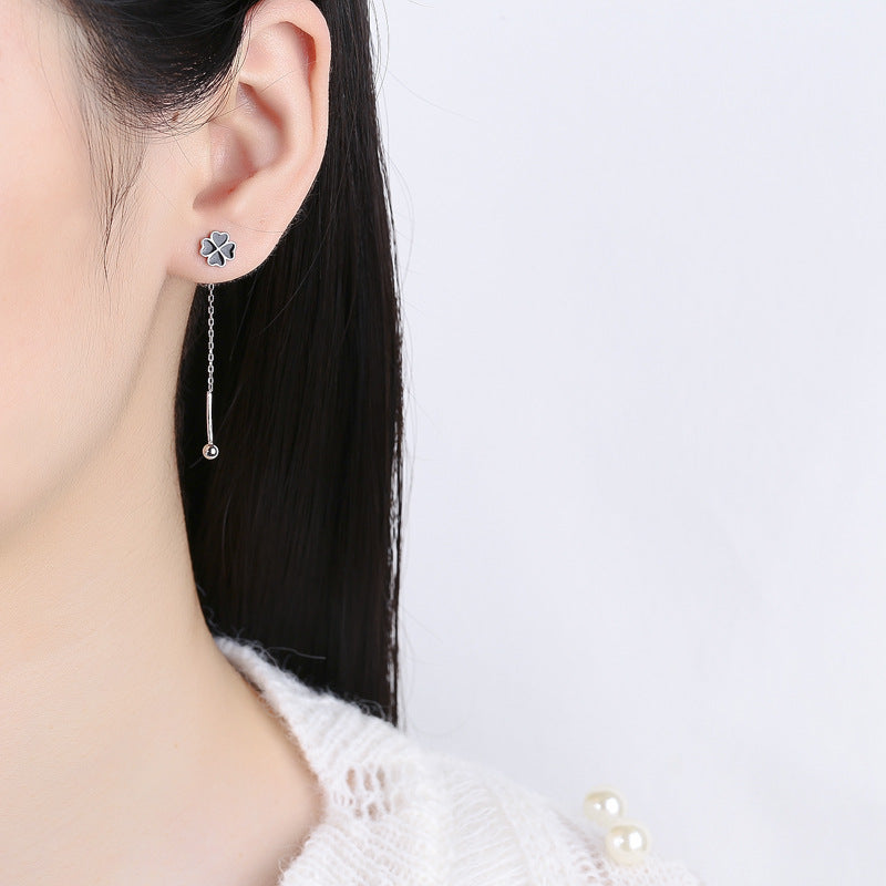925 Sterling Silver Long Heart Screw Back Stud Earrings