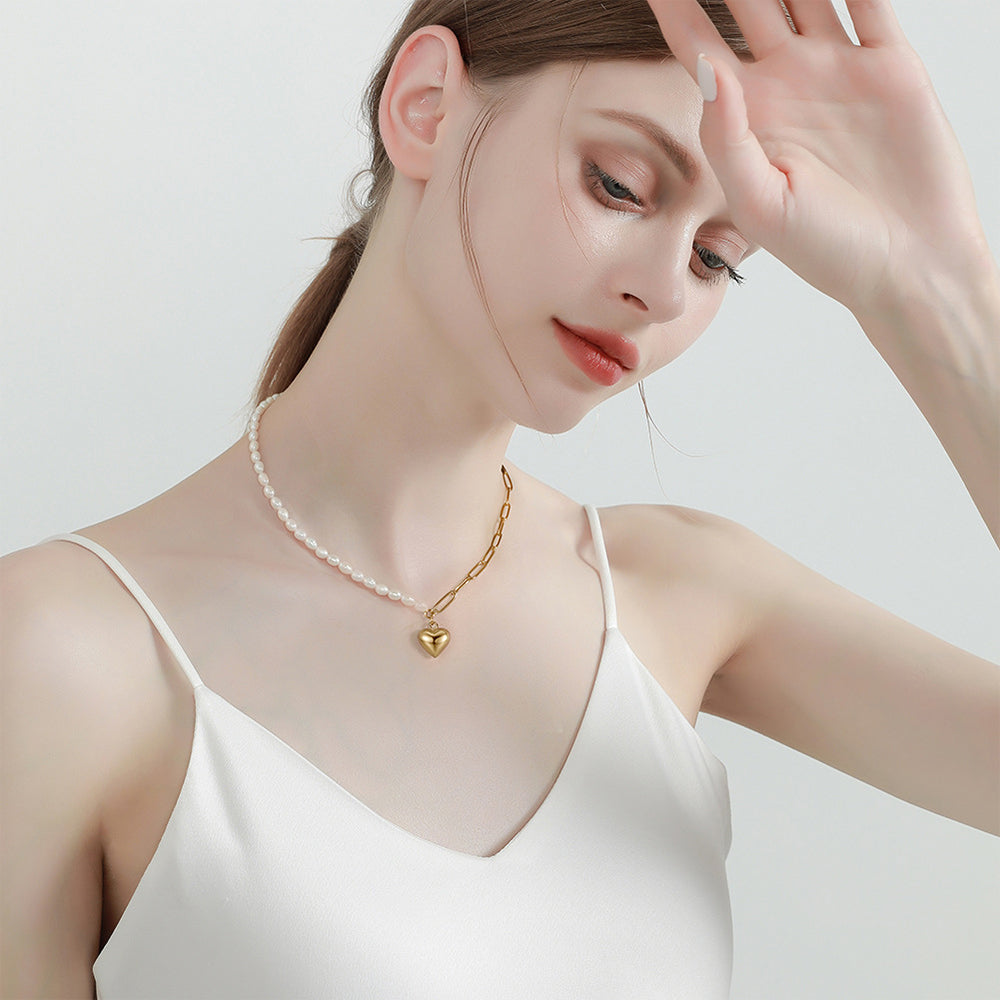 925 Sterling Silver Natural Pearl Necklace Fashion Jewelry Gift for Women Girls