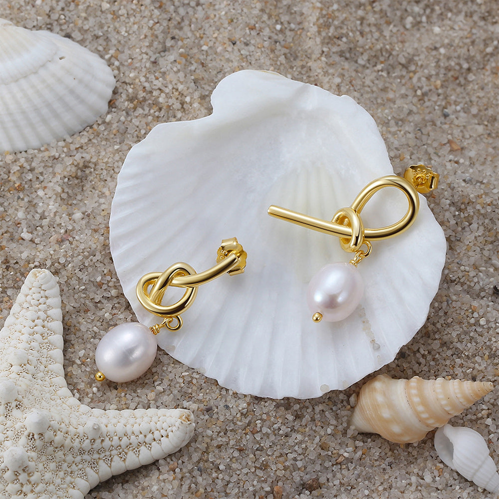 925 Sterling Silver Natural Pearl Earrings Fashion Jewelry Gift for Women Girl