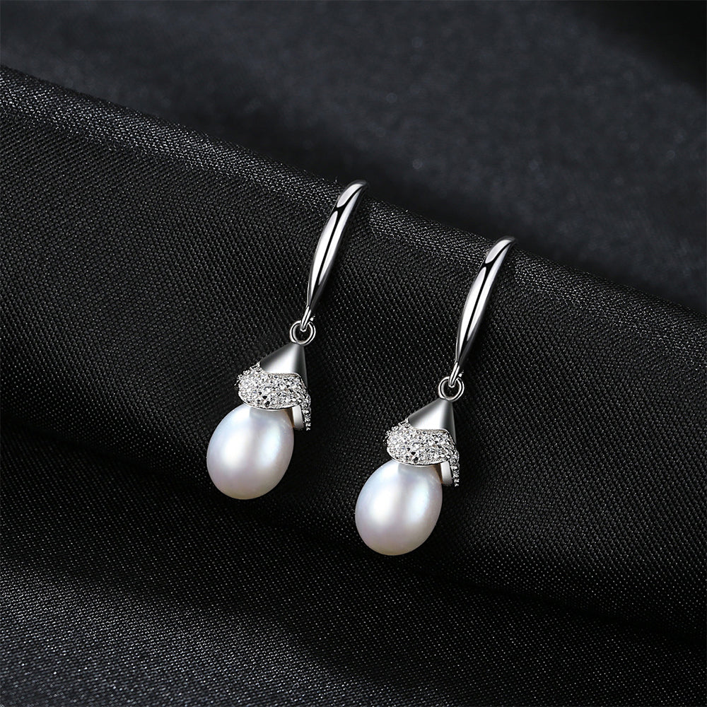 Pendientes colgantes de perla natural de plata de ley 925, joyería de moda, regalo para mujeres y niñas.