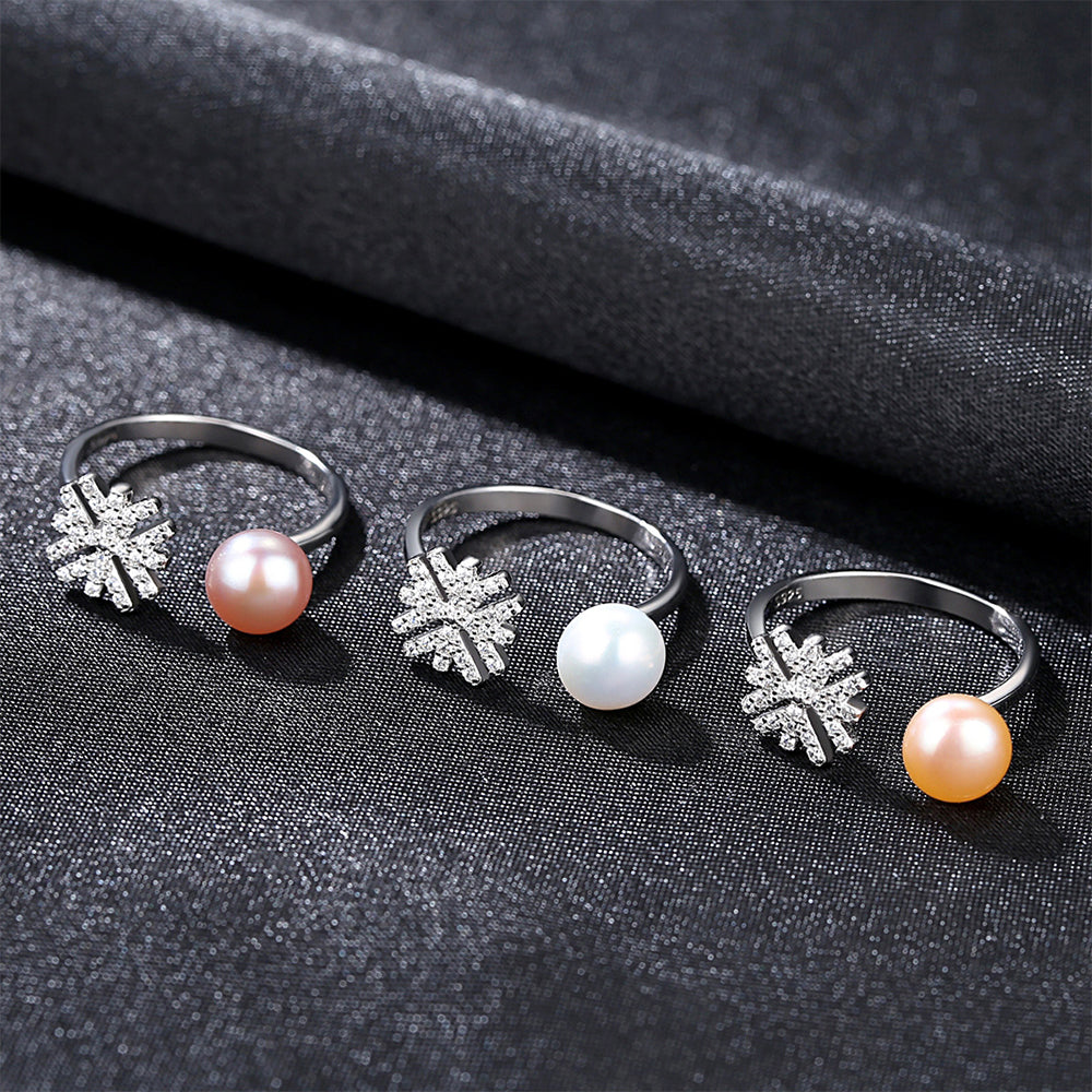 925 Sterling Silver Natural Pearl Ring Fashion Jewelry Gift for Women Girls