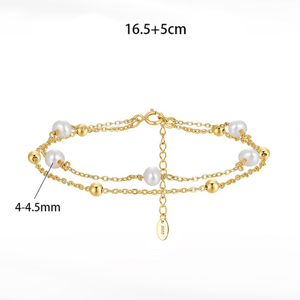 925 Sterling Silver Pearl Bracelet Fashion Jewelry Gift for Women Girls