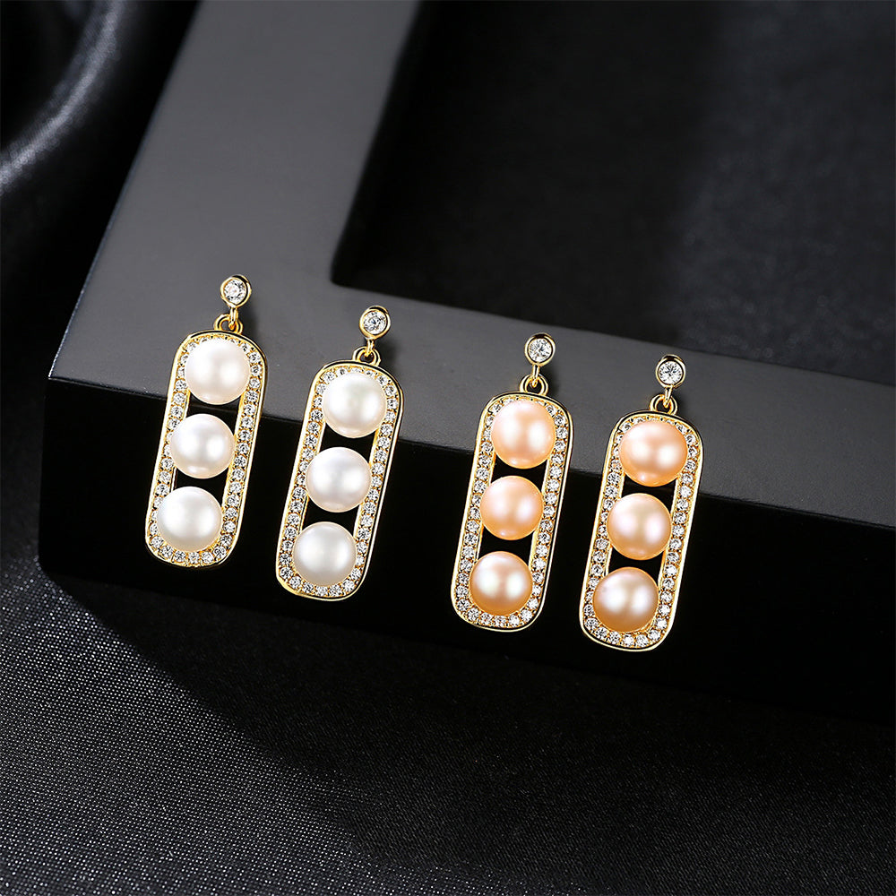 925 Sterling Silver Natural Pearl Drop Earrings Fashion Jewelry Gift for Women Girls