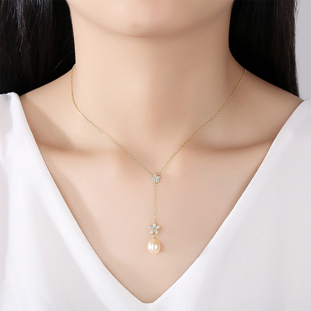 925 Sterling Silver Natural Pearl Drop Necklace Fashion Jewelry Gift for Women Girls