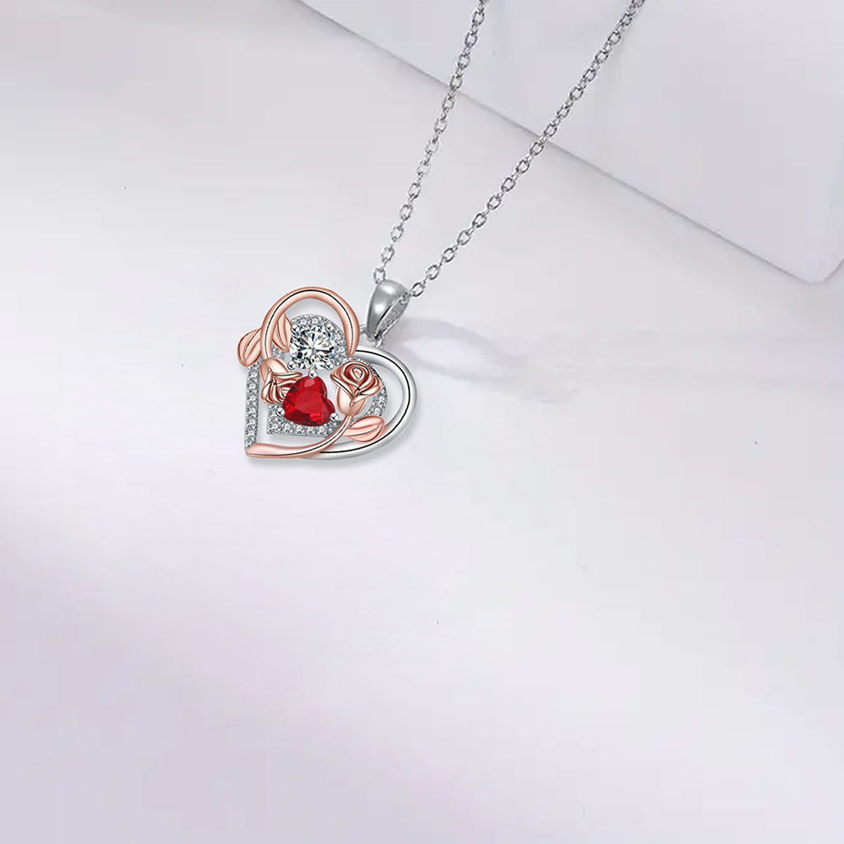 Copper With Silver/Rosegold Plated Heart Pendant Necklace