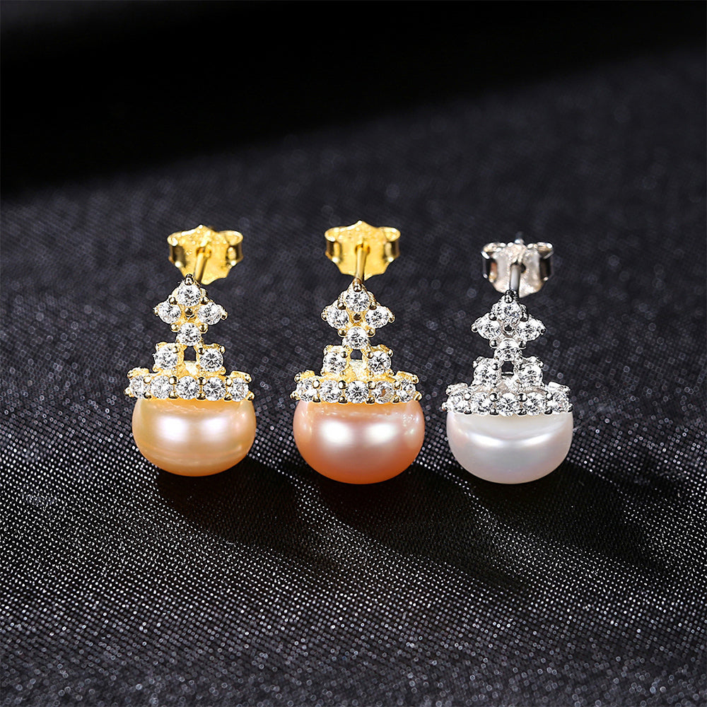 925 Sterling Silver Natural Pearl Drop Earrings Fashion Jewelry Gift for Women Girls