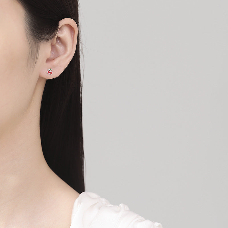 925 Sterling Silver Cherry Screw Back Stud Earrings