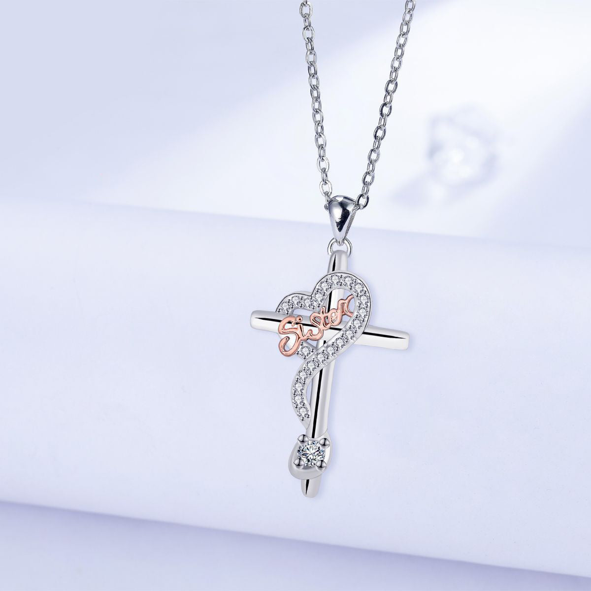 Copper With Silver/Rosegold Plated Cross Pendant Necklace for Women