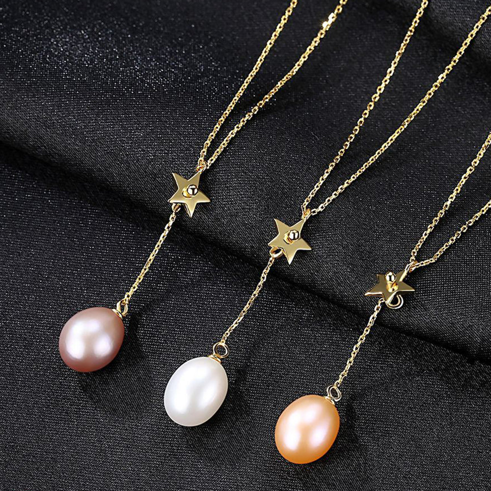 925 Sterling Silver Natural Pearl Drop Necklace Fashion Jewelry Gift for Women Girls