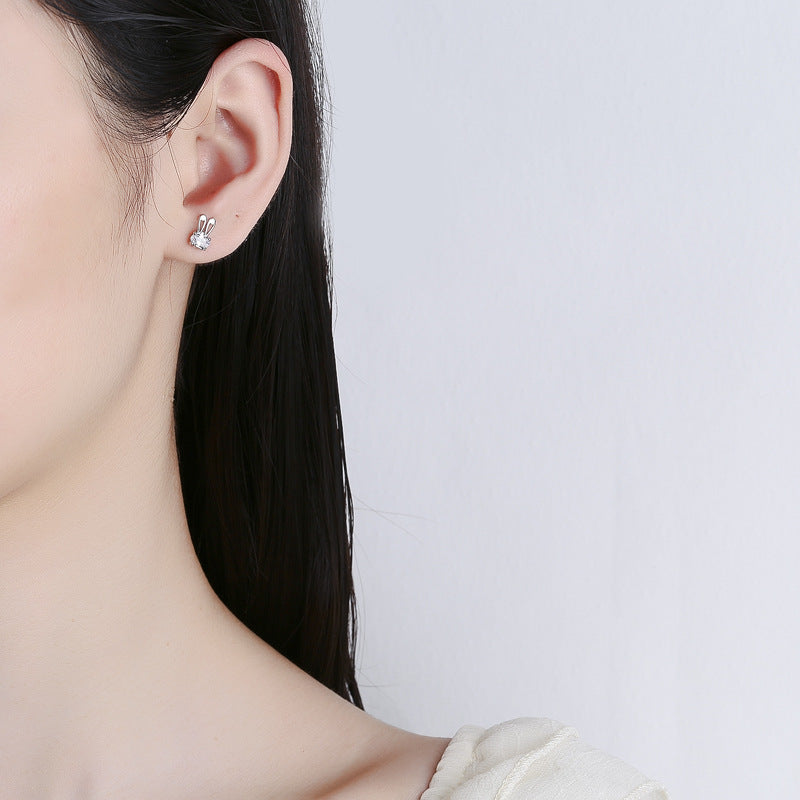 925 Sterling Silver Rabbit Screw Back Stud Earrings