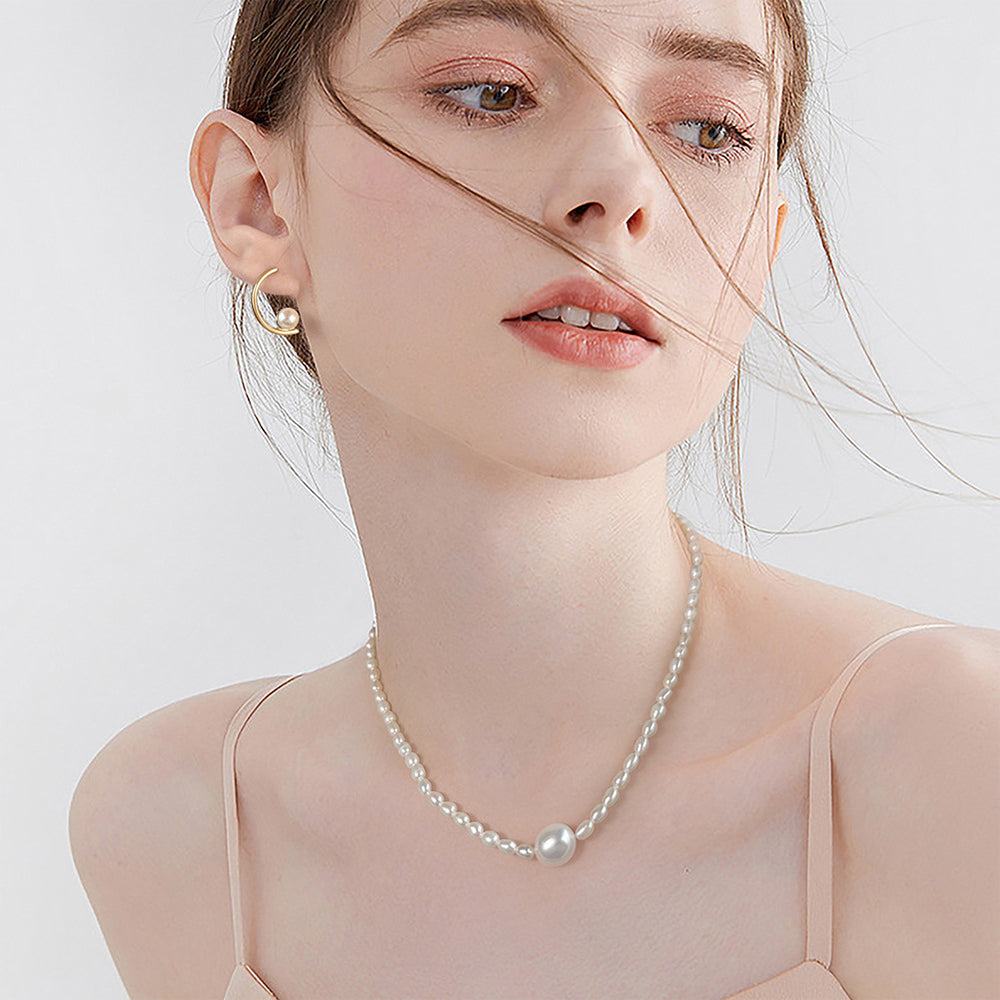 925 Sterling Silver Natural Pearl Necklace Fashion Jewelry Gift for Women Girls