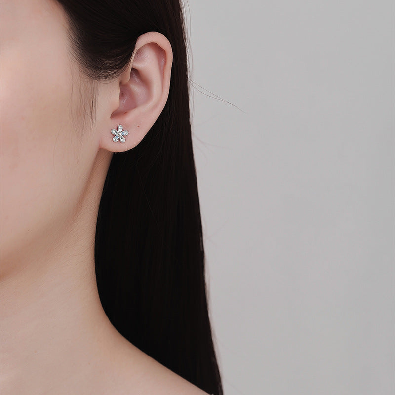 925 Sterling Silver Flower Screw Back Stud Earrings