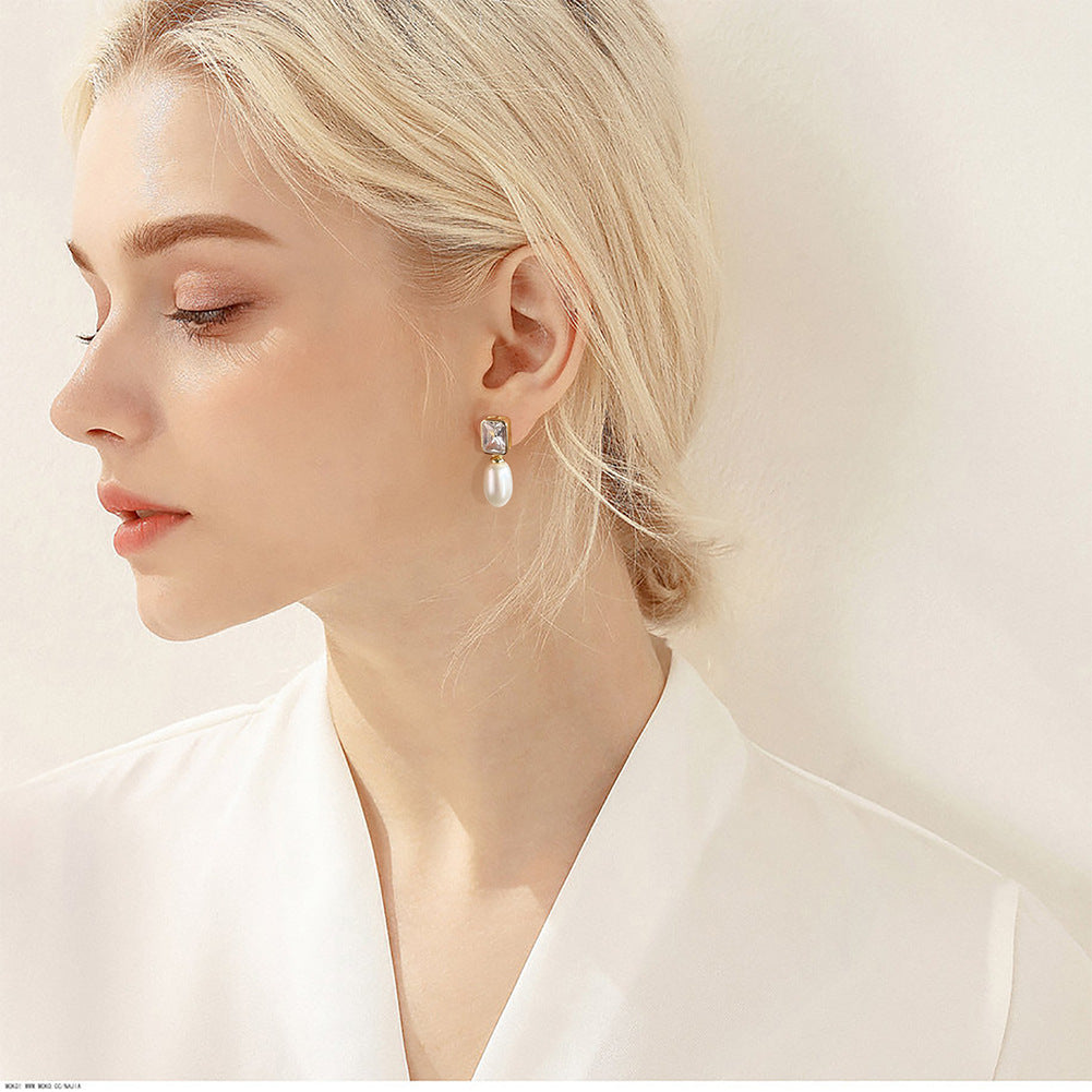 925 Sterling Silver Natural Pearl Earrings Fashion Jewelry Gift for Women Girl