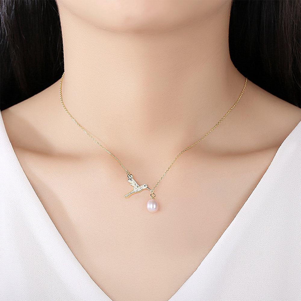 925 Sterling Silver Natural Pearl Drop Necklace Fashion Jewelry Gift for Women Girls