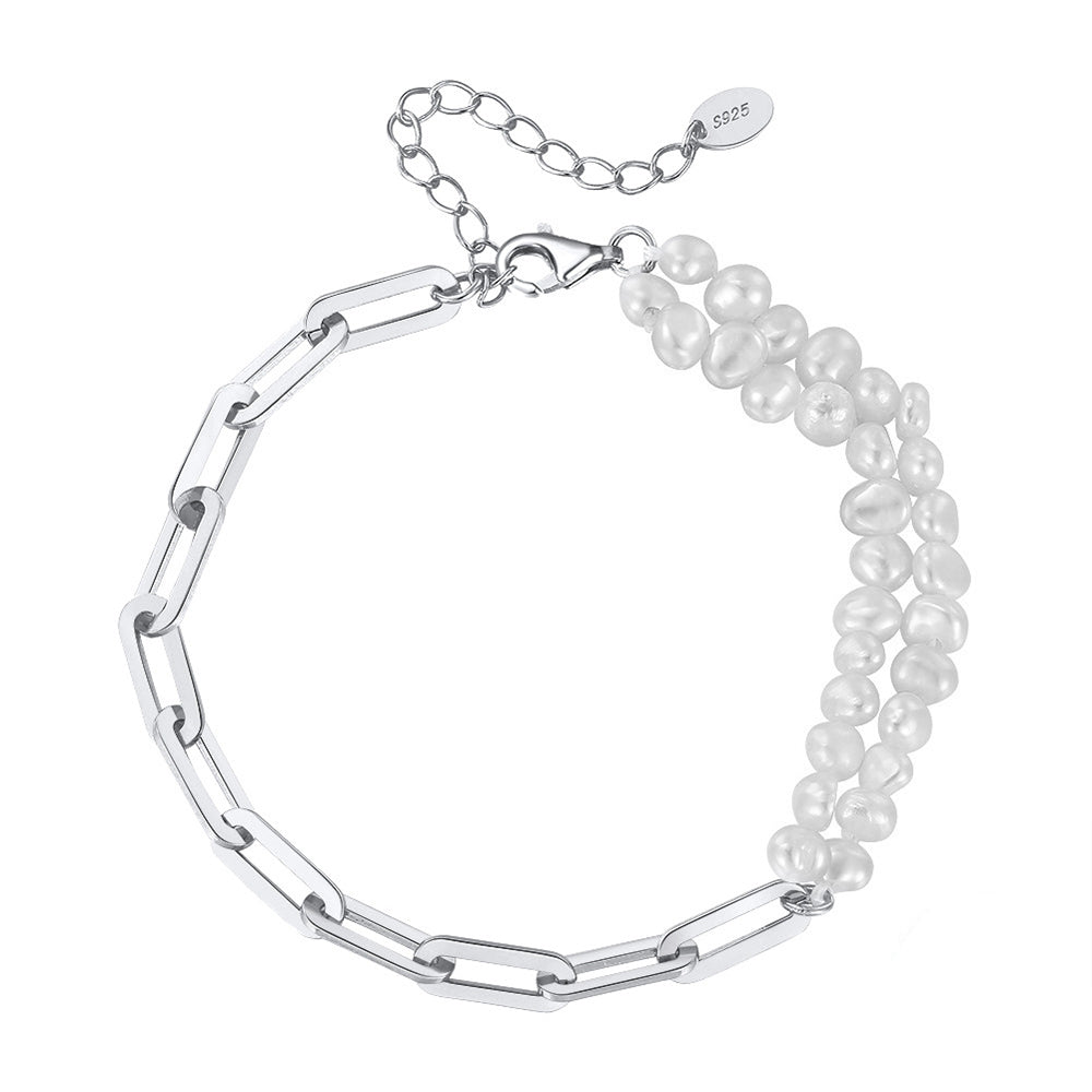 925 Sterling Silver Pearl Bracelet Fashion Jewelry Gift for Women Girls