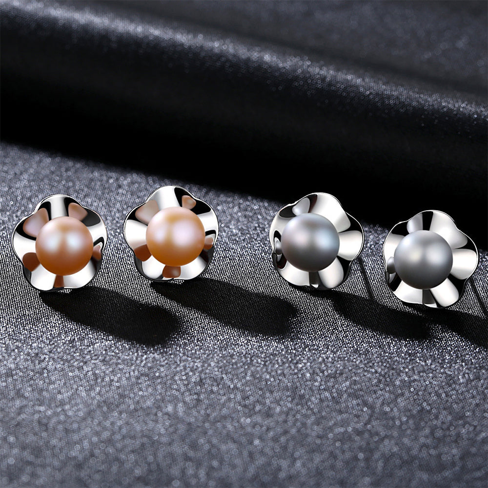 925 Sterling Silver Natural Pearl Stud Earrings Fashion Jewelry Gift for Women Girl