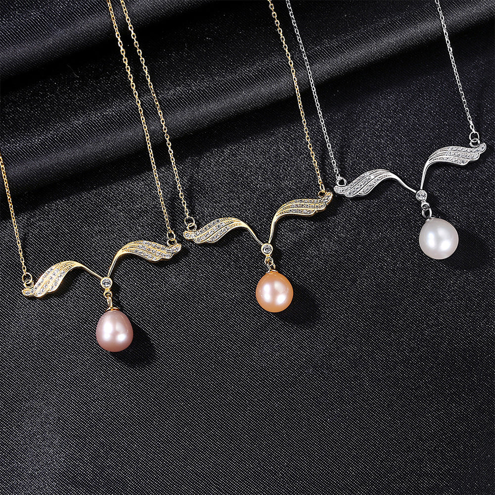 925 Sterling Silver Natural Pearl Drop Necklace Fashion Jewelry Gift for Women Girls