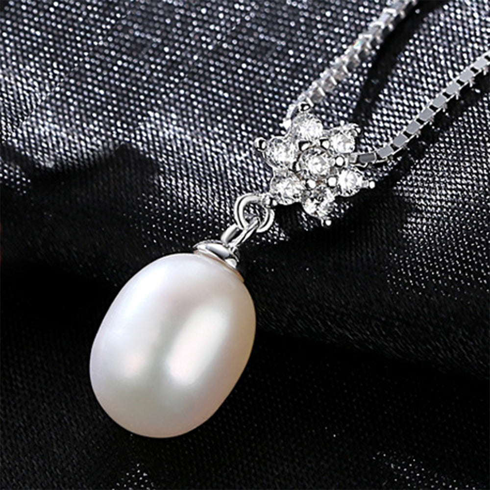 925 Sterling Silver Natural Pearl Drop Necklace Fashion Jewelry Gift for Women Girls