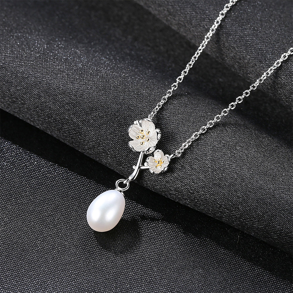 925 Sterling Silver Natural Pearl Drop Necklace Fashion Jewelry Gift for Women Girls