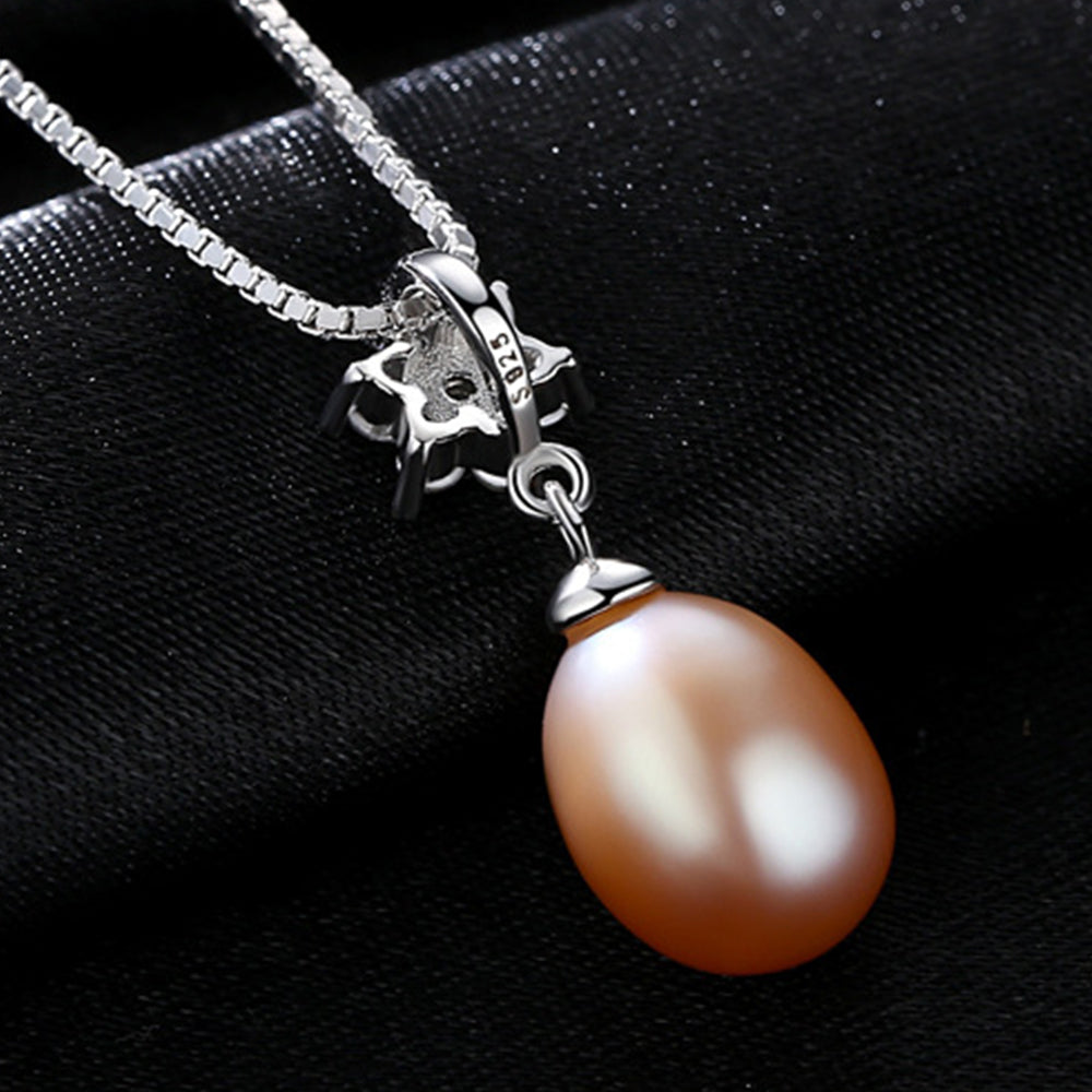 925 Sterling Silver Natural Pearl Drop Necklace Fashion Jewelry Gift for Women Girls