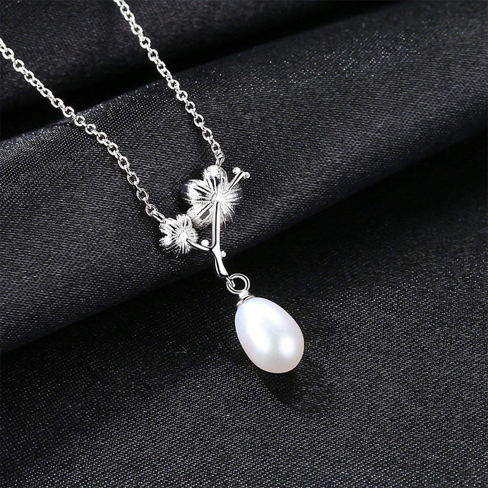 925 Sterling Silver Natural Pearl Drop Necklace Fashion Jewelry Gift for Women Girls