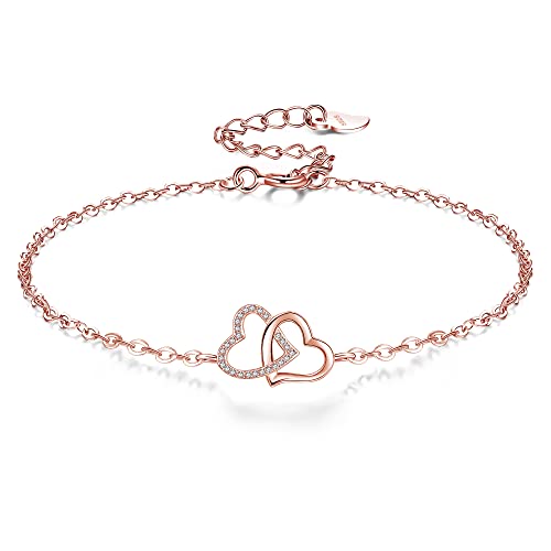 925 Sterling Silver Heart Bracelets Gift for Women Girls with Jewellery Box