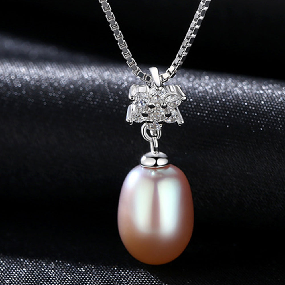 925 Sterling Silver Natural Pearl Drop Necklace Fashion Jewelry Gift for Women Girls