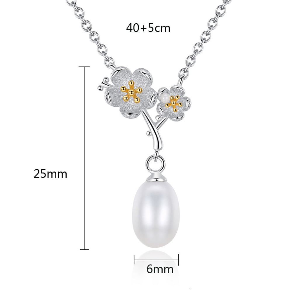 925 Sterling Silver Natural Pearl Drop Necklace Fashion Jewelry Gift for Women Girls