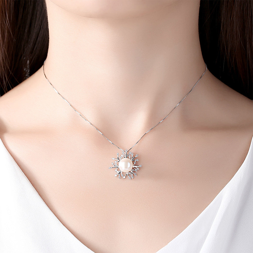 925 Sterling Silver Natural Pearl Drop Necklace Fashion Jewelry Gift for Women Girls