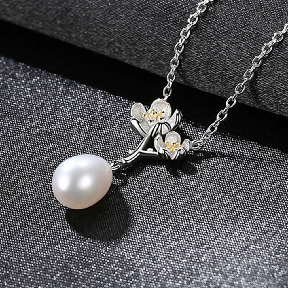 925 Sterling Silver Natural Pearl Drop Necklace Fashion Jewelry Gift for Women Girls