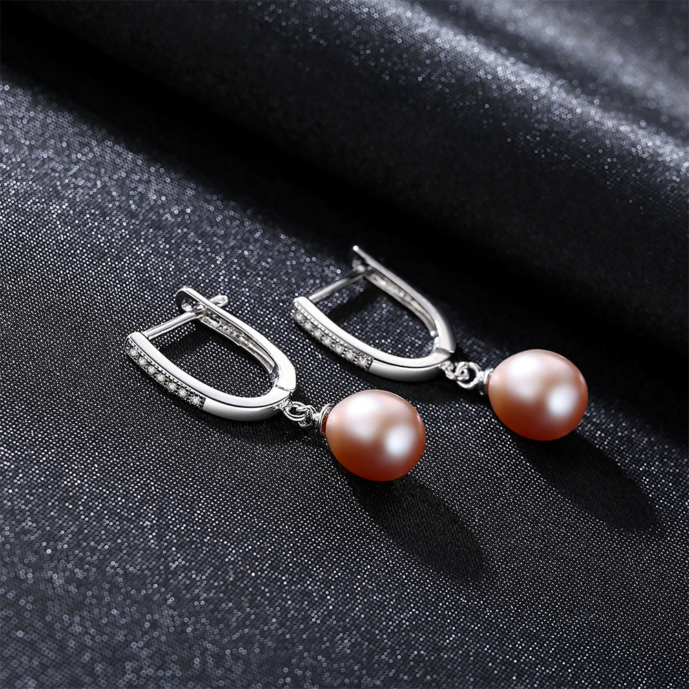 925 Sterling Silver Natural Pearl Drop Huggie Earrings Fashion Jewelry Gift for Women Girls