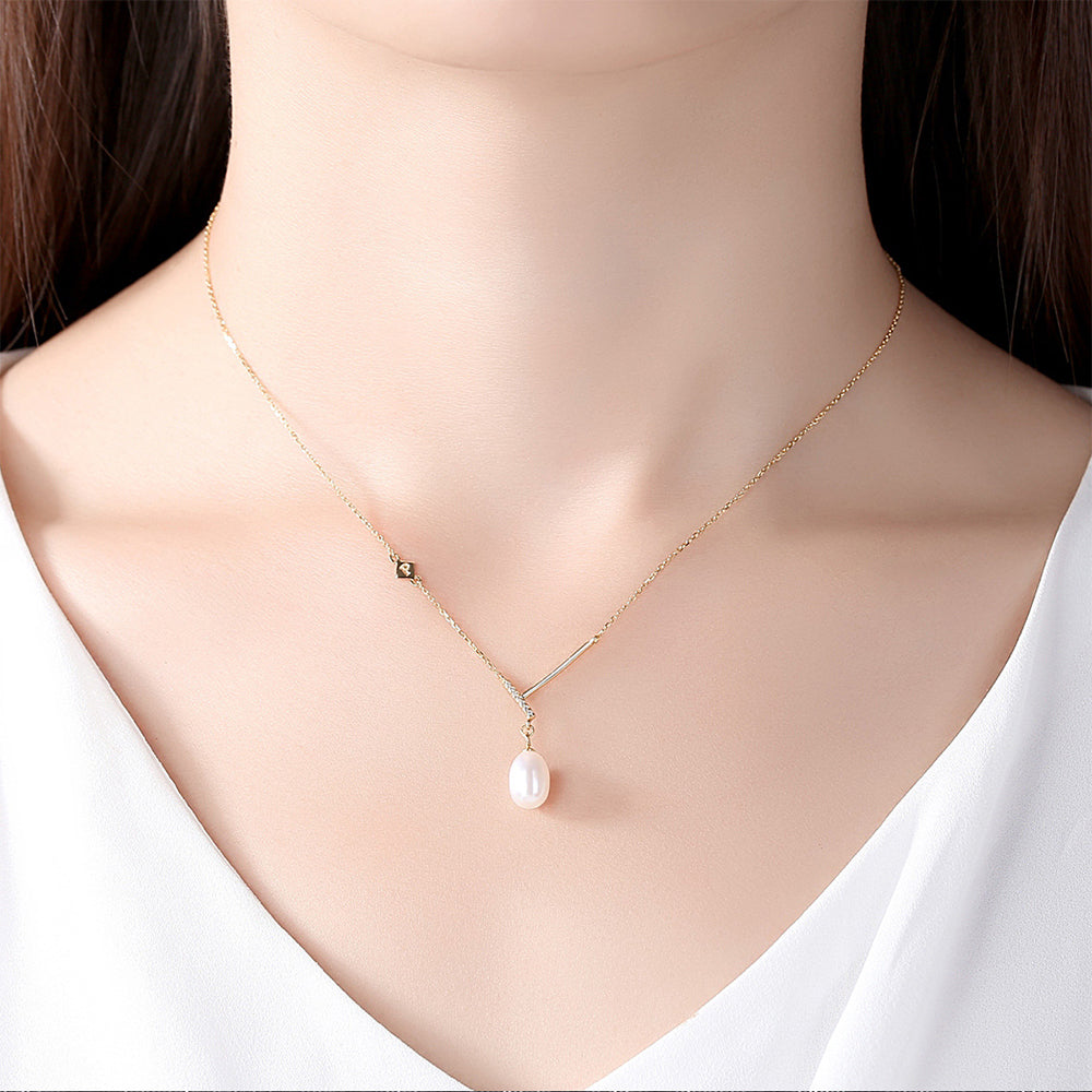 925 Sterling Silver Natural Pearl Drop Necklace Fashion Jewelry Gift for Women Girls