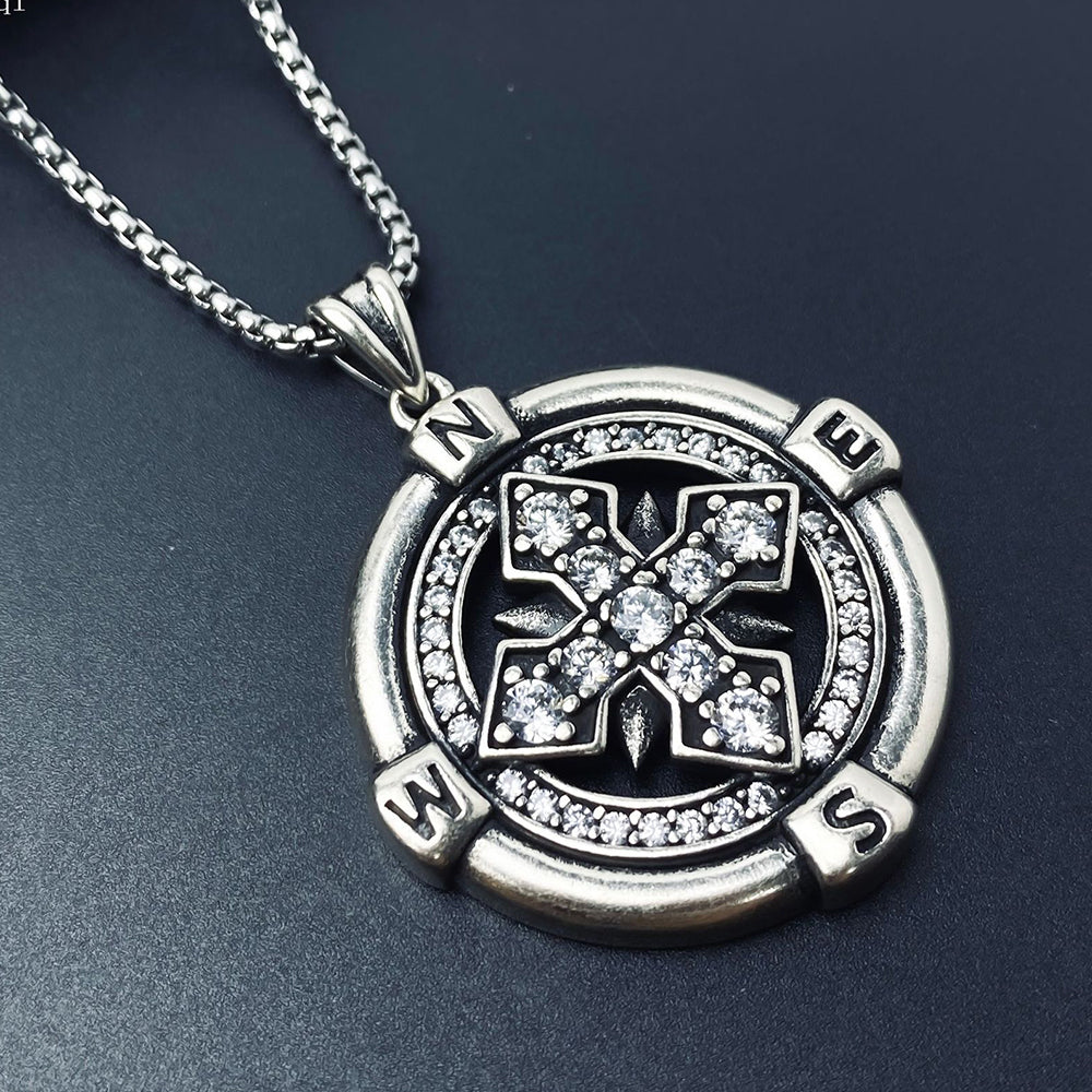 Punk Compass Pendant Necklace, Men Women's Fashion Jewelry, Perfect for Parties & Gifts, Elegant Accessory for Everyday Wear