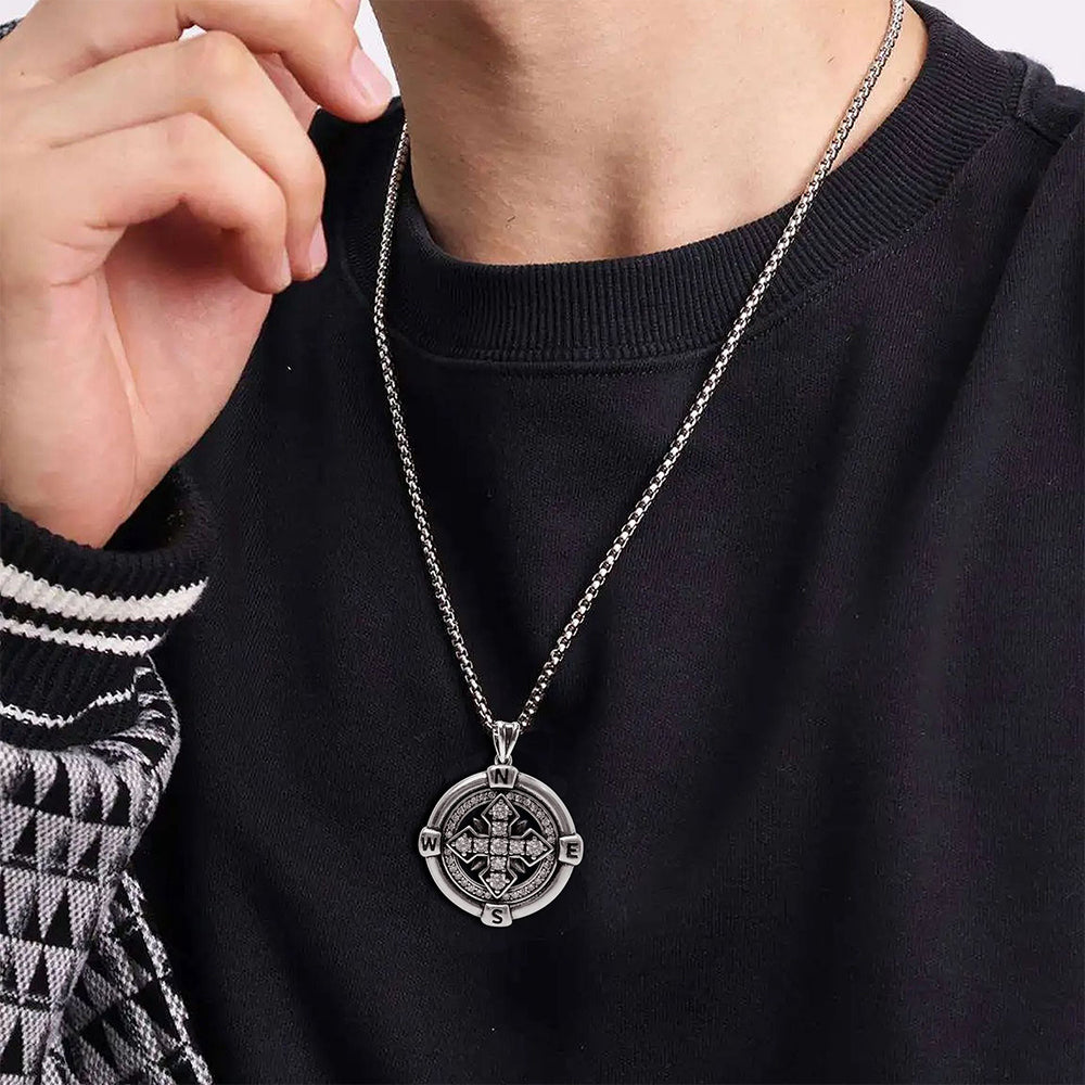 Punk Compass Pendant Necklace, Men Women's Fashion Jewelry, Perfect for Parties & Gifts, Elegant Accessory for Everyday Wear