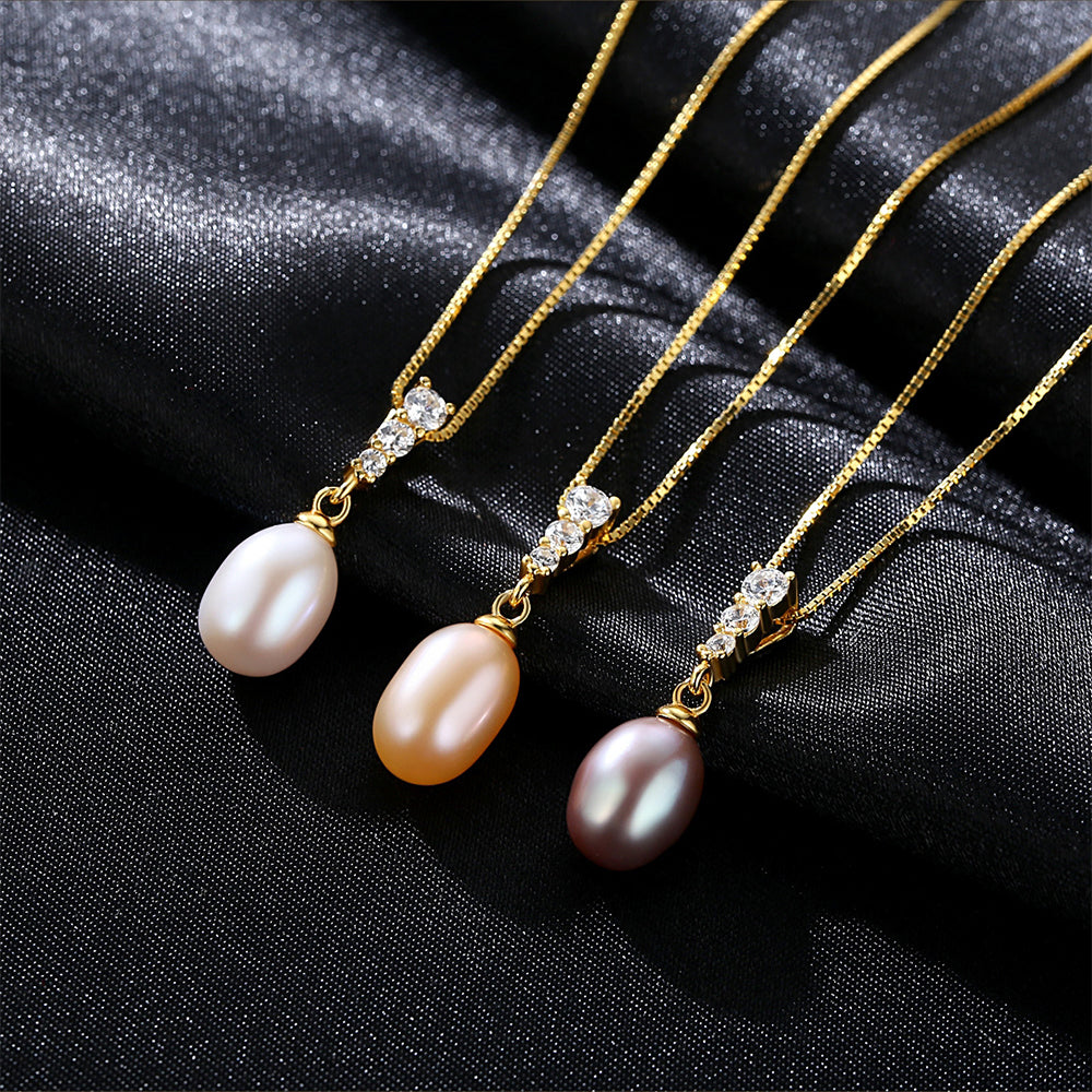 925 Sterling Silver Natural Pearl Drop Necklace Fashion Jewelry Gift for Women Girls