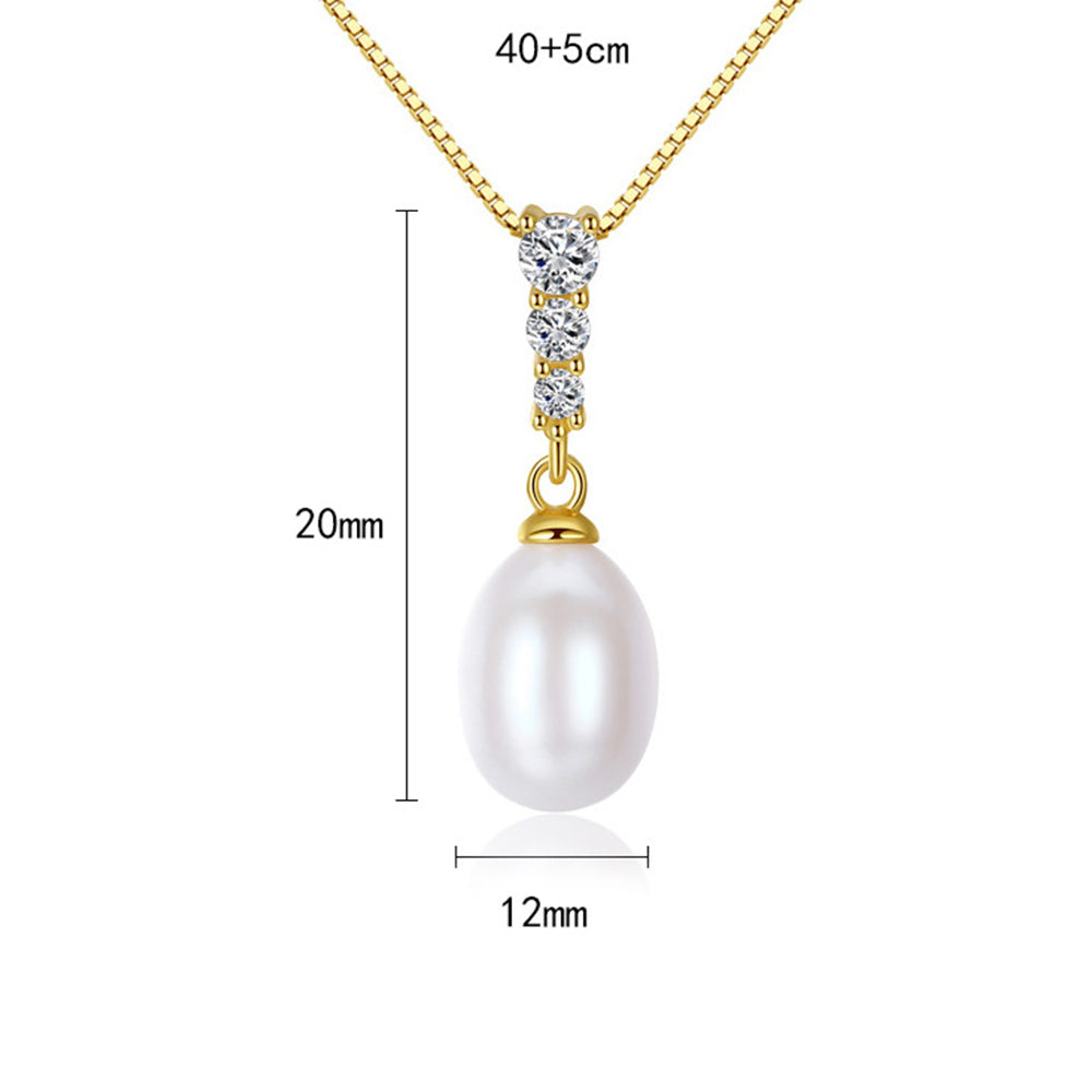 925 Sterling Silver Natural Pearl Drop Necklace Fashion Jewelry Gift for Women Girls