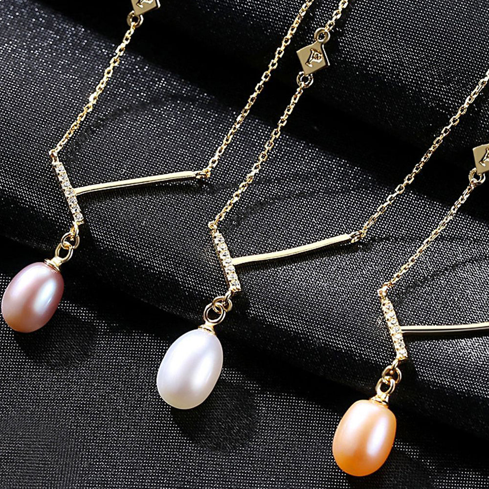 925 Sterling Silver Natural Pearl Drop Necklace Fashion Jewelry Gift for Women Girls