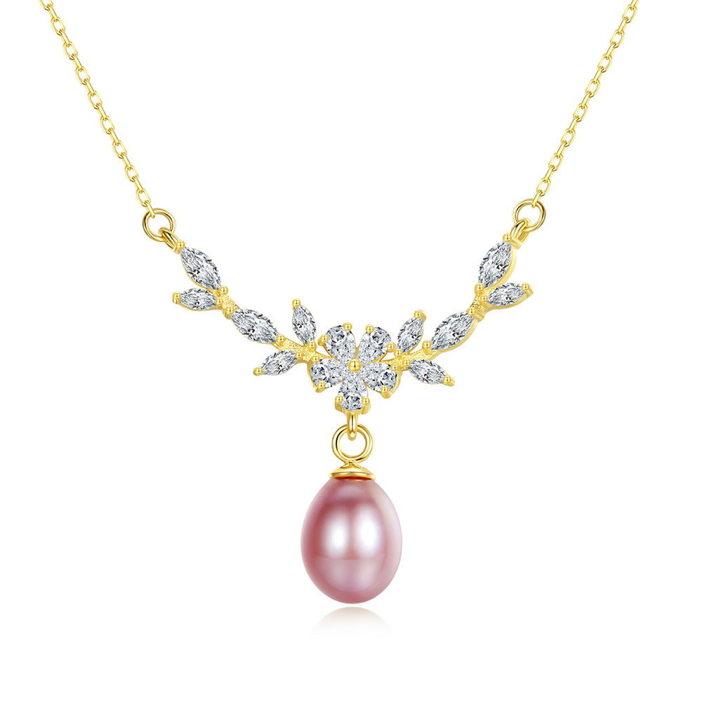 925 Sterling Silver Natural Pearl Drop Necklace Fashion Jewelry Gift for Women Girls