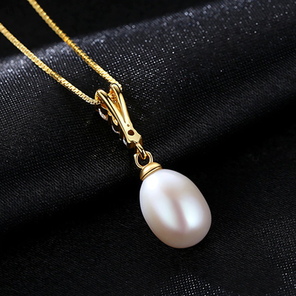 925 Sterling Silver Natural Pearl Drop Necklace Fashion Jewelry Gift for Women Girls