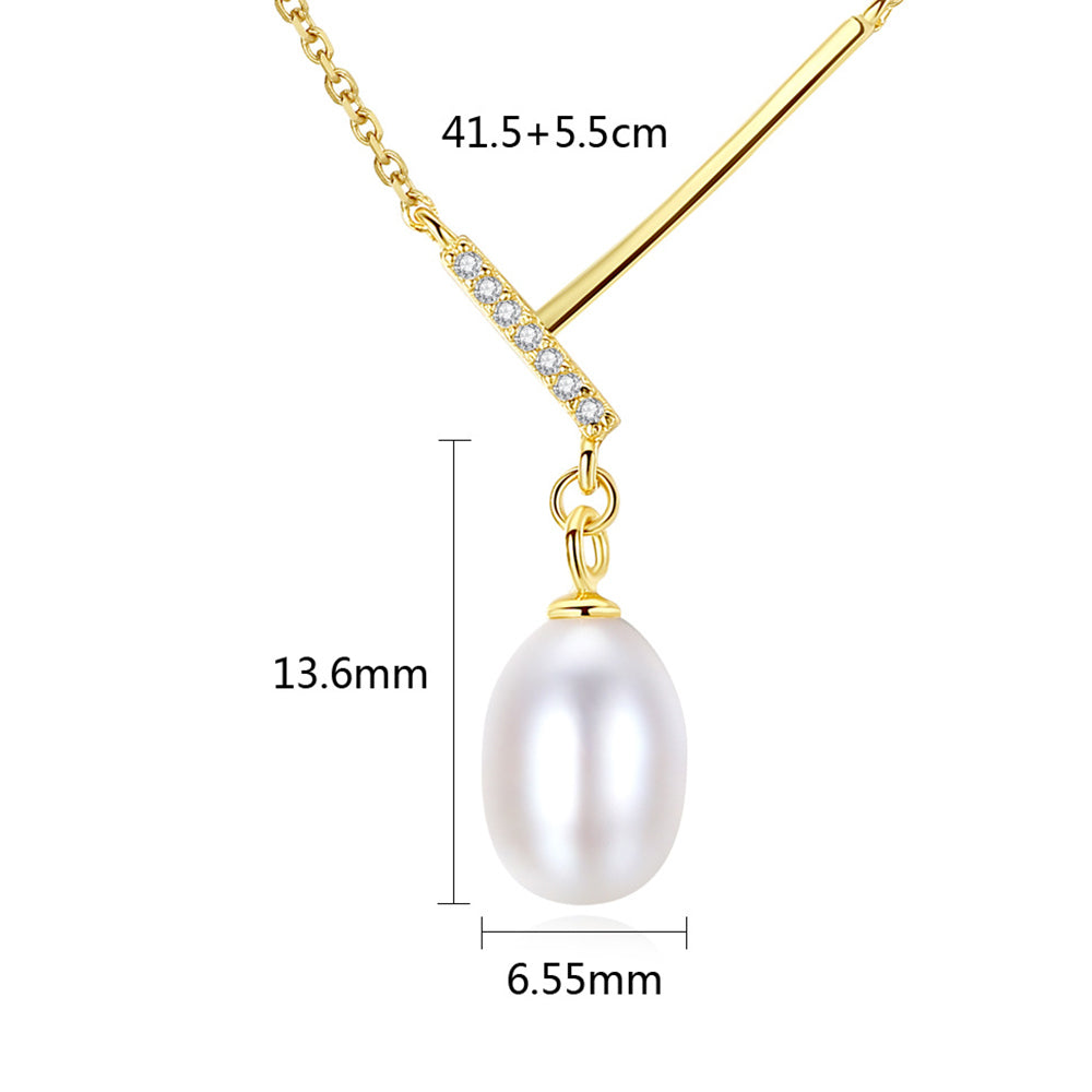 925 Sterling Silver Natural Pearl Drop Necklace Fashion Jewelry Gift for Women Girls