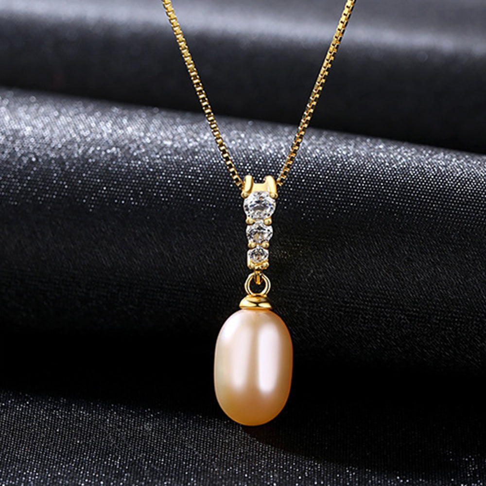 925 Sterling Silver Natural Pearl Drop Necklace Fashion Jewelry Gift for Women Girls
