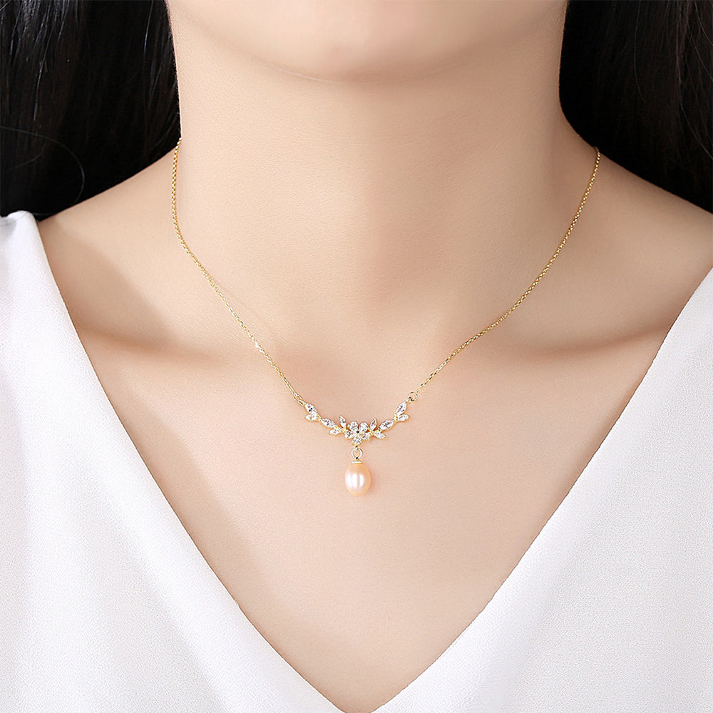 925 Sterling Silver Natural Pearl Drop Necklace Fashion Jewelry Gift for Women Girls