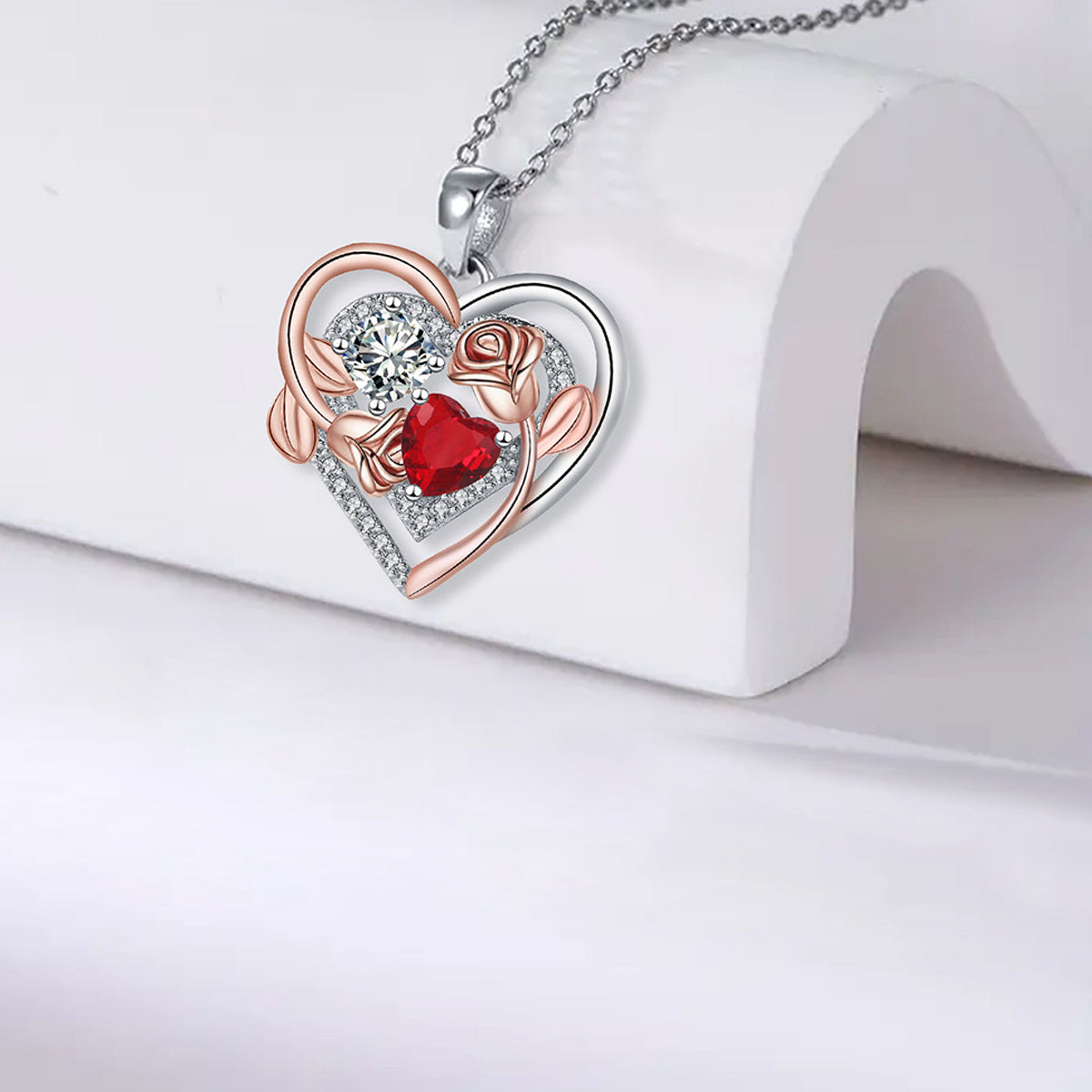 Copper With Silver/Rosegold Plated Heart Pendant Necklace