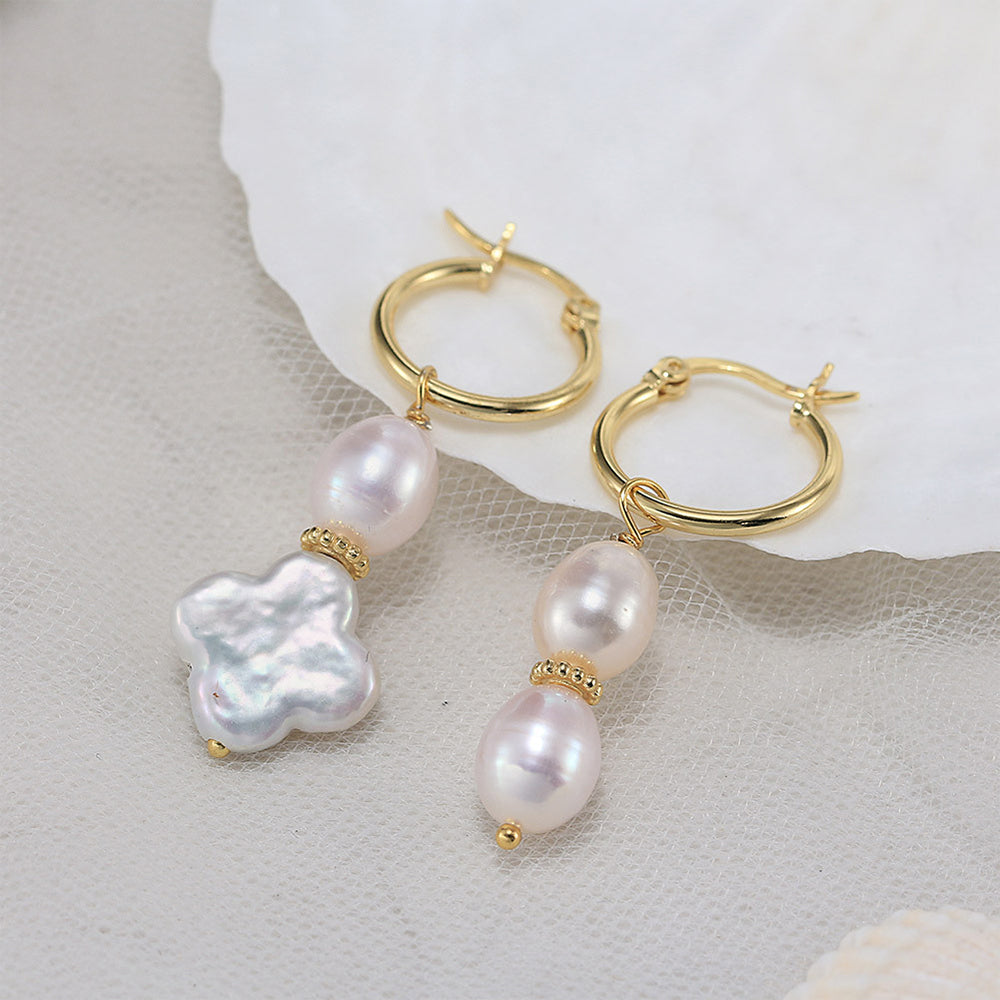 925 Sterling Silver Natural Pearl Earrings Fashion Jewelry Gift for Women Girl