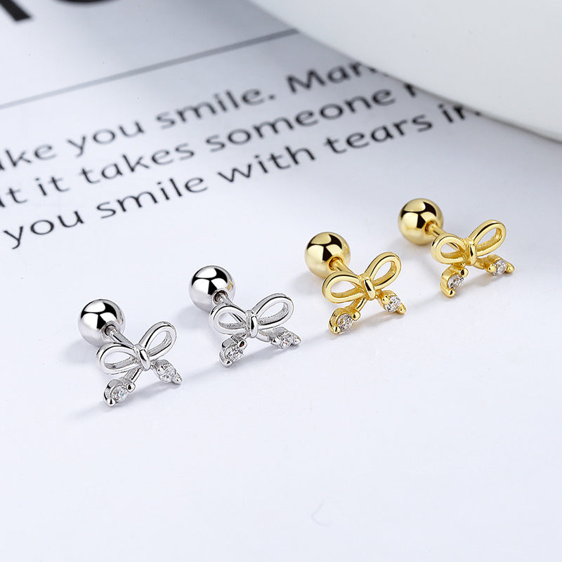 925 Sterling Silver Bow Screw Back Stud Earrings
