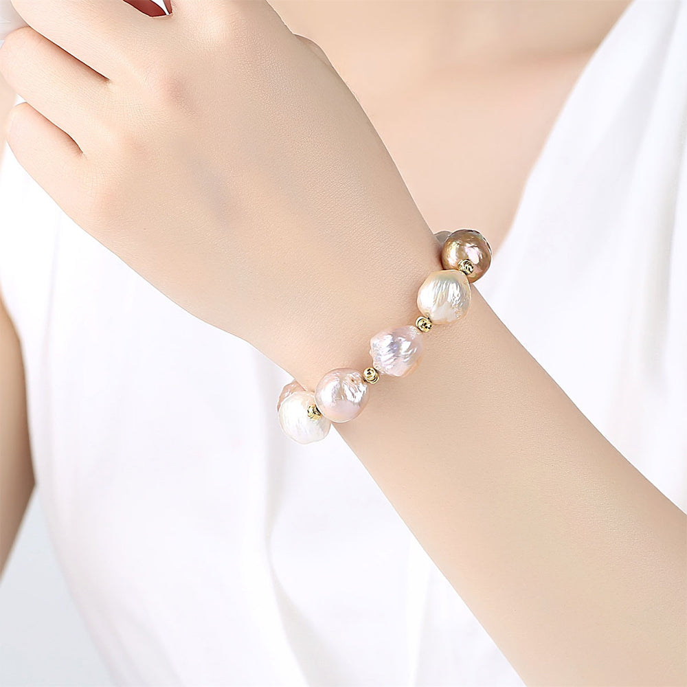 925 Sterling Silver Natural Pearl Bracelet Fashion Jewelry Gift for Women Girls