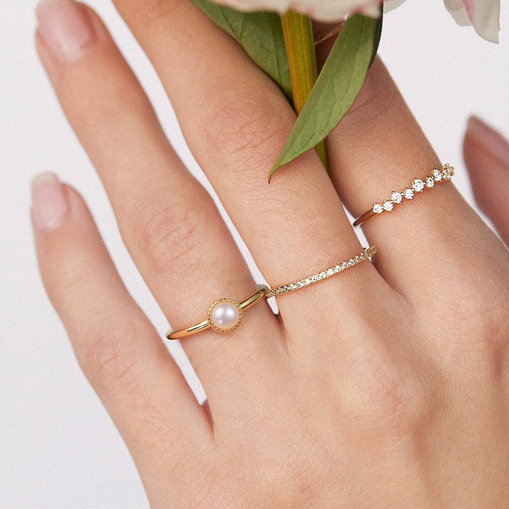 925 Sterling Silver Natural Pearl Ring Fashion Jewelry Gift for Women Girls